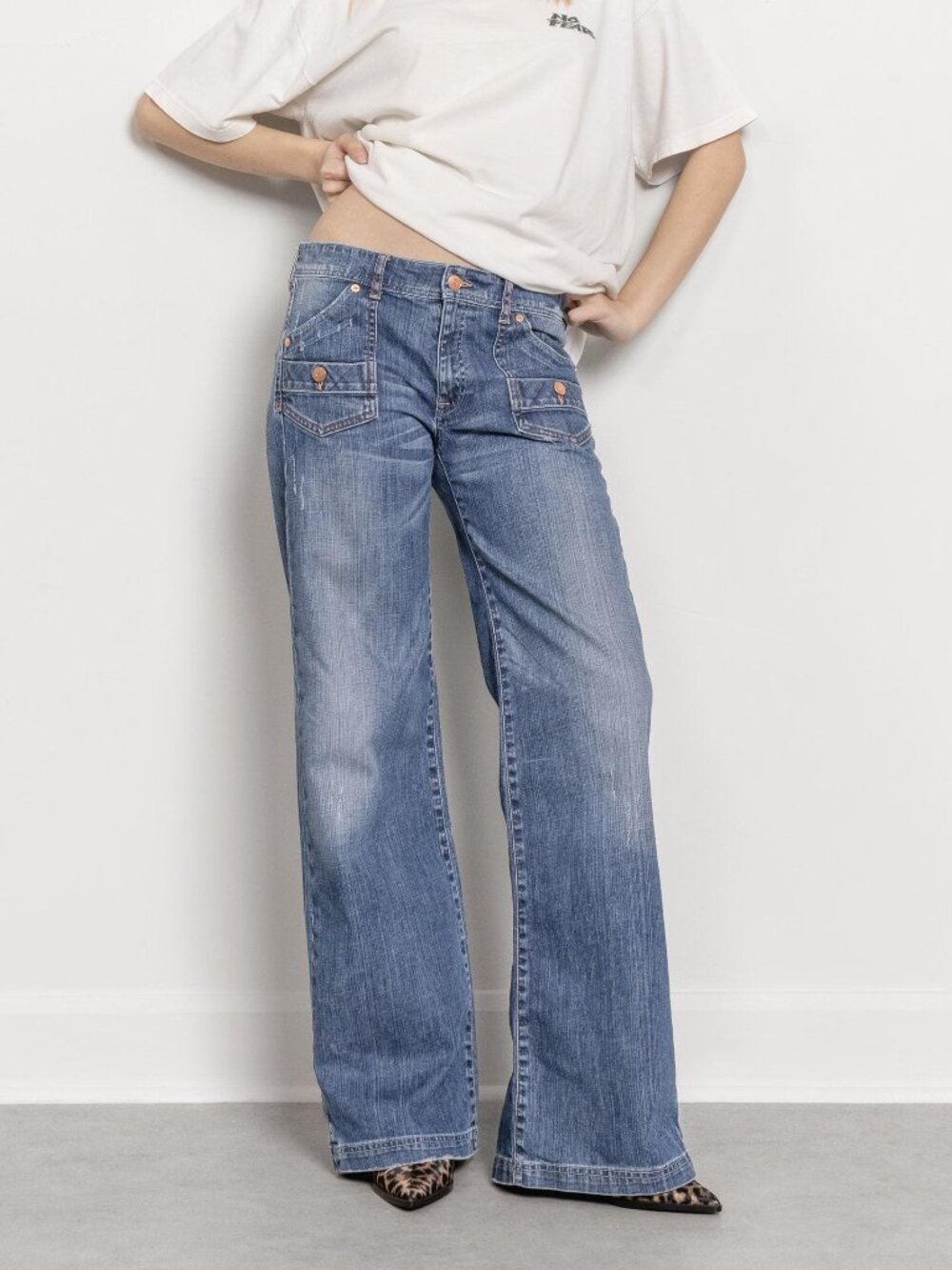 Low Rise Baggy Wide Leg Jeans Y2K 2000's Vintage Denim / 38 Inch Hips / Size 5 6 - Picture 3 of 14